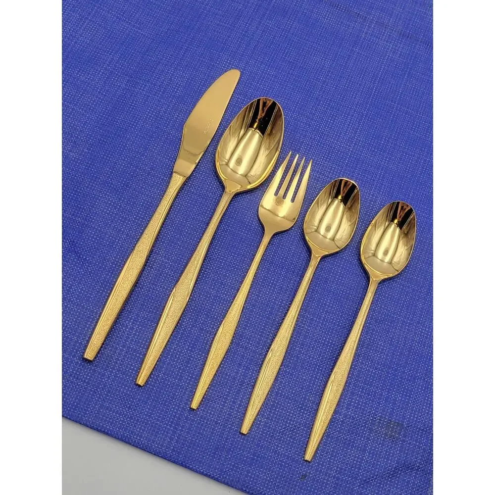 FLORENTINE GOLD Stainless 5 Pcs Set Knife, Fork, Spoon, Vintage